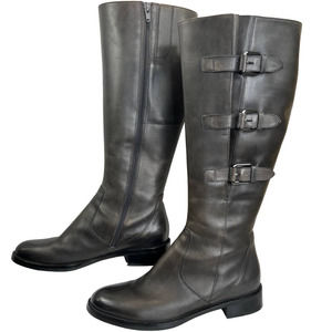 Ecco Womens Hobart Buckle Boots Gray 8-8.5 Leather Knee High Riding Low Heel